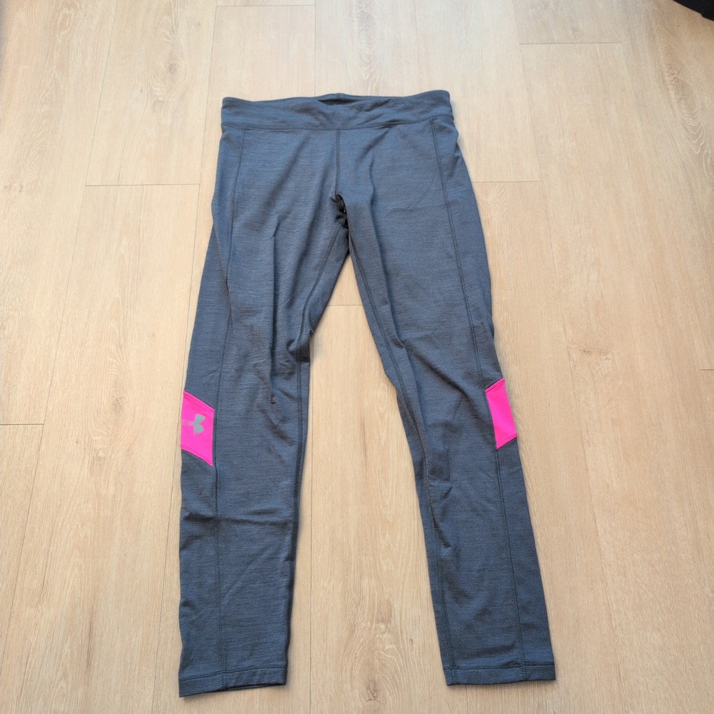Under Armour Womens HeatGear Gray Neon Pink Leggings Tights 9CFBJKZY00446